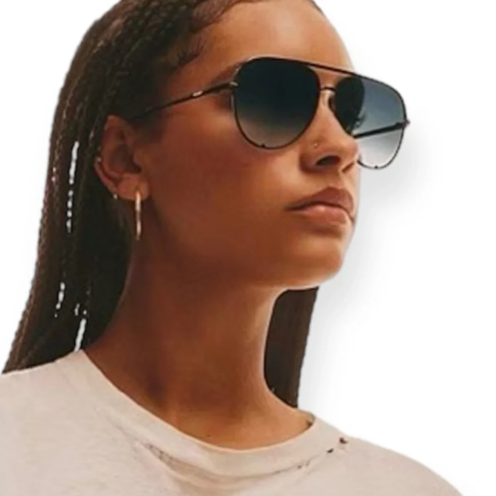 QUAY High Key Sunglasses Black Frame Grey Light Turquoise Fade Lens Extra Large